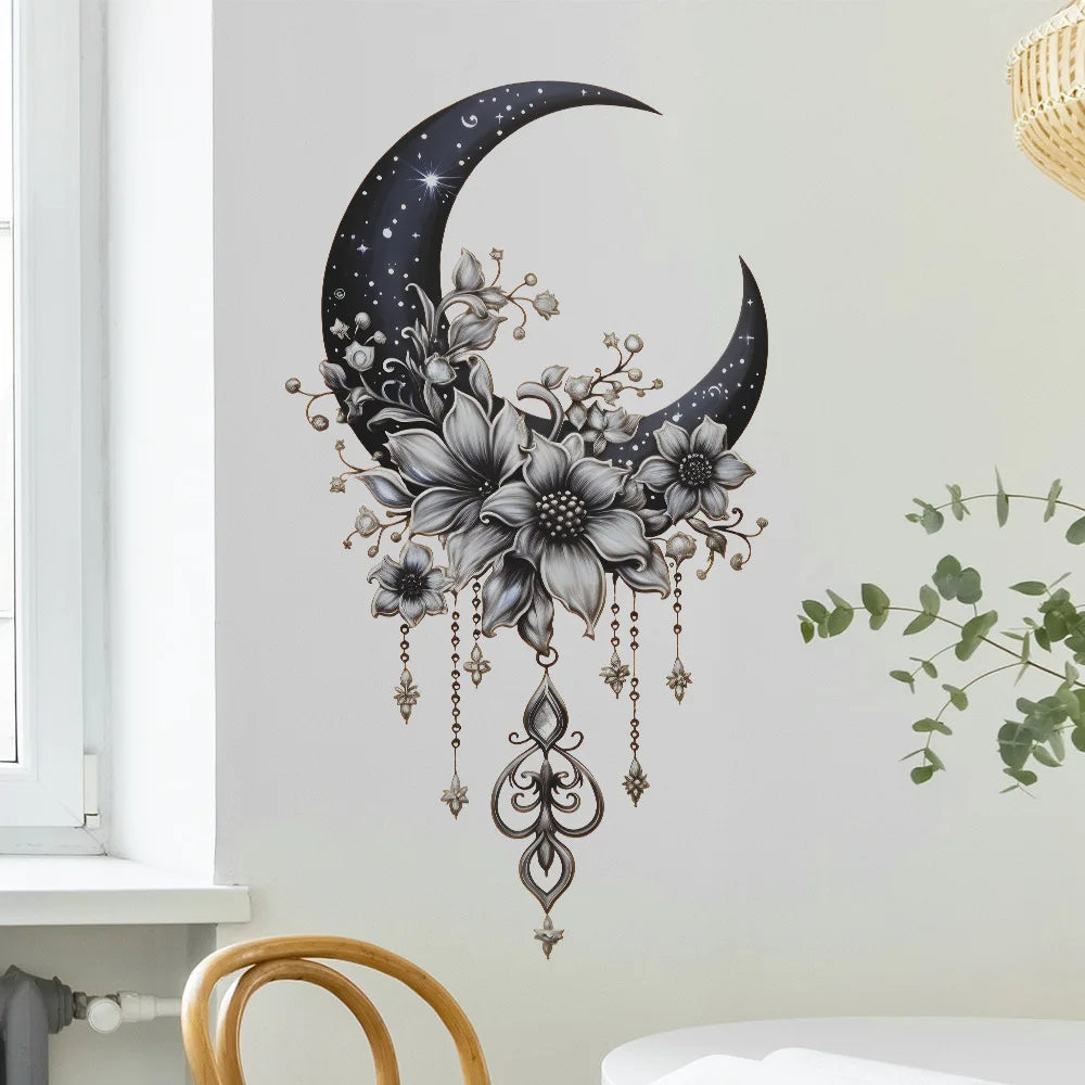 Moon & Flower Vinyl Wall Sticker – Girls Bedroom & Room Decoration