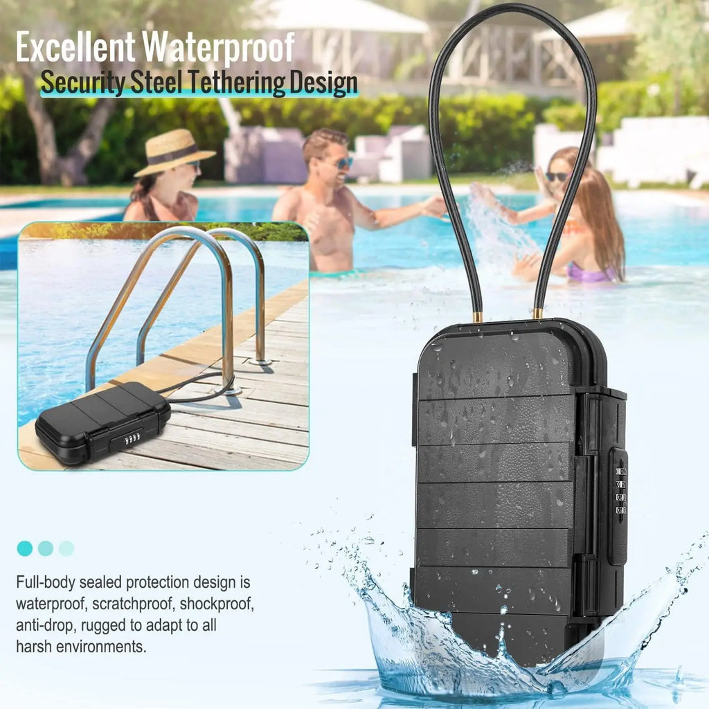 Travel Safe Lock Box - Waterproof Anti-Theft Beach Safe with Chain