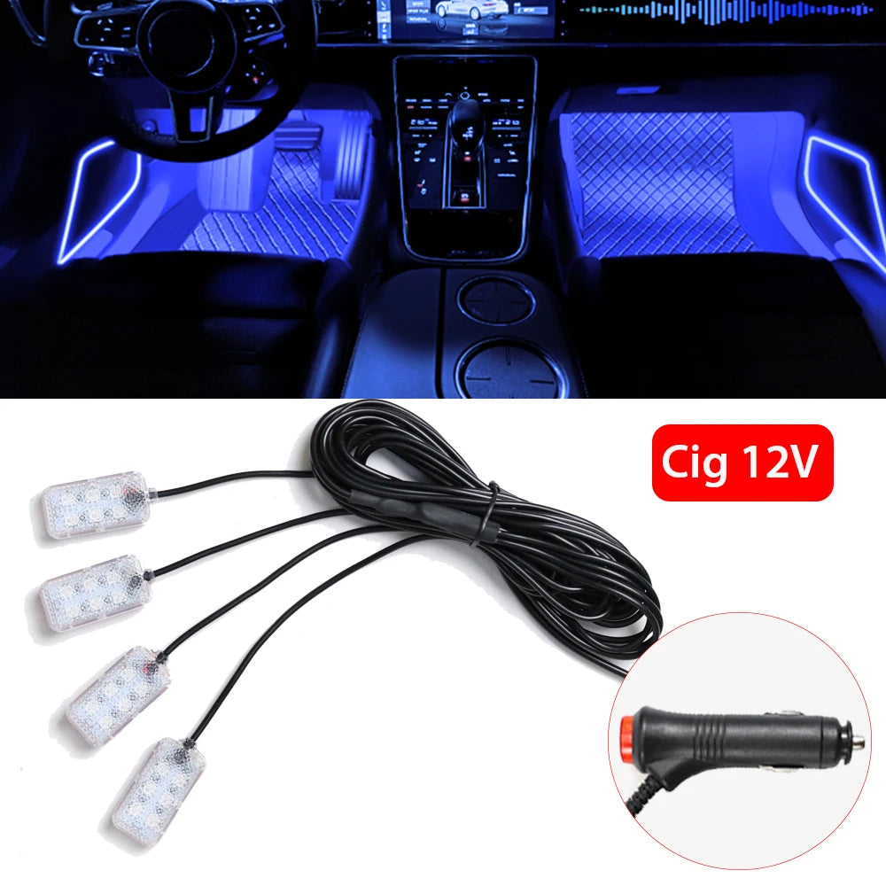 LED Car Interior Ambient Foot Light – USB RGB Atmosphere Lamp with App & Music Control