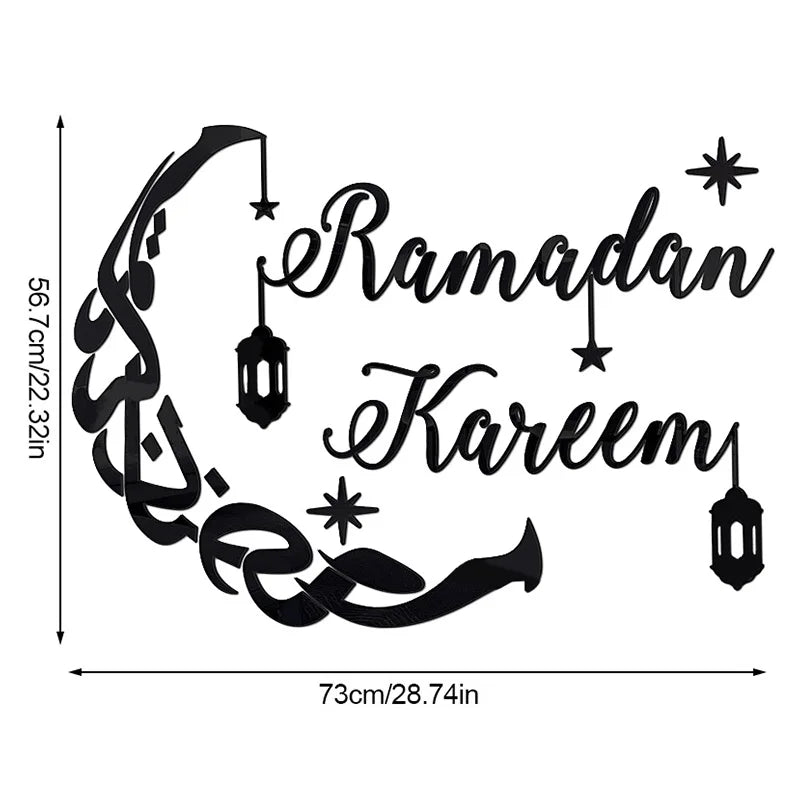 Eid Mubarak Gold Acrylic Mirror Wall Sticker – Ramadan Kareem Large Wall Decal 2026