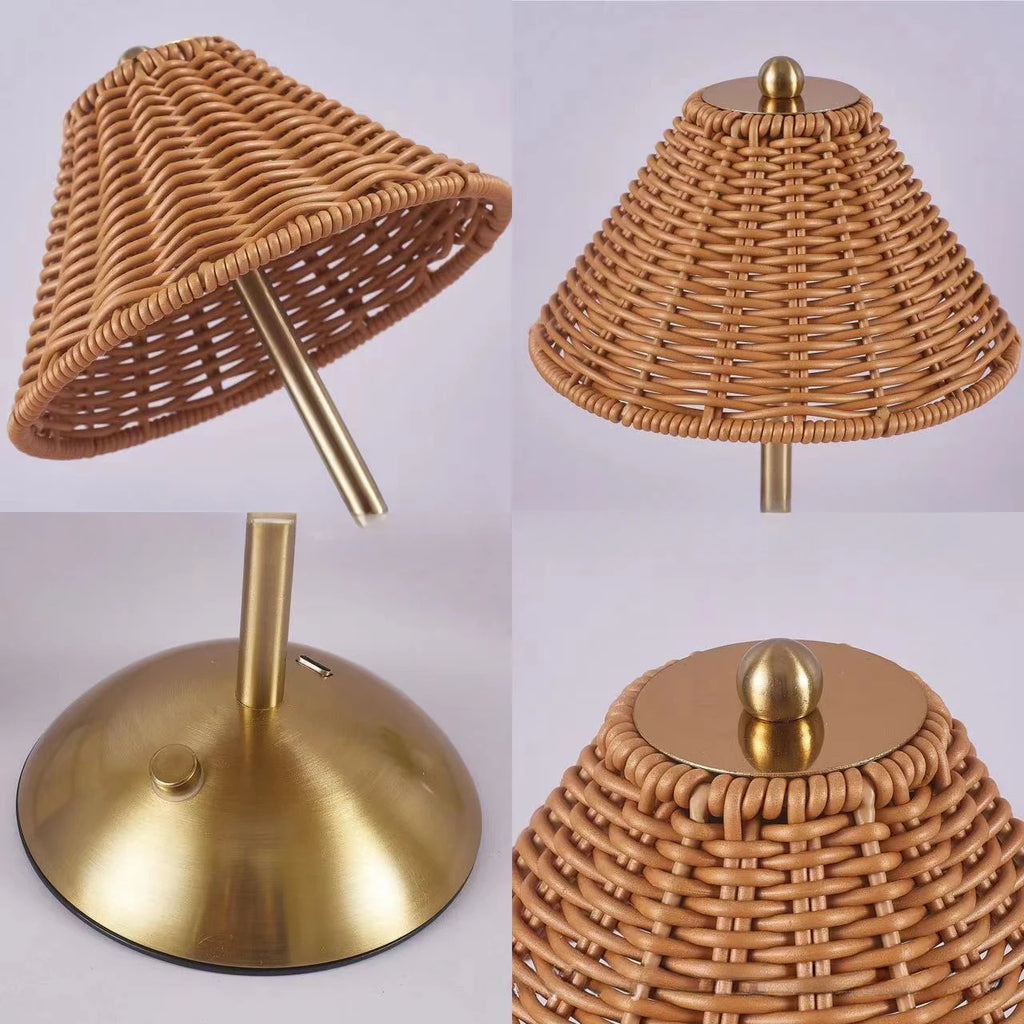 LED Rattan Rechargeable Retro Desk Lamp – Southeast Asian Style Atmosphere Light
