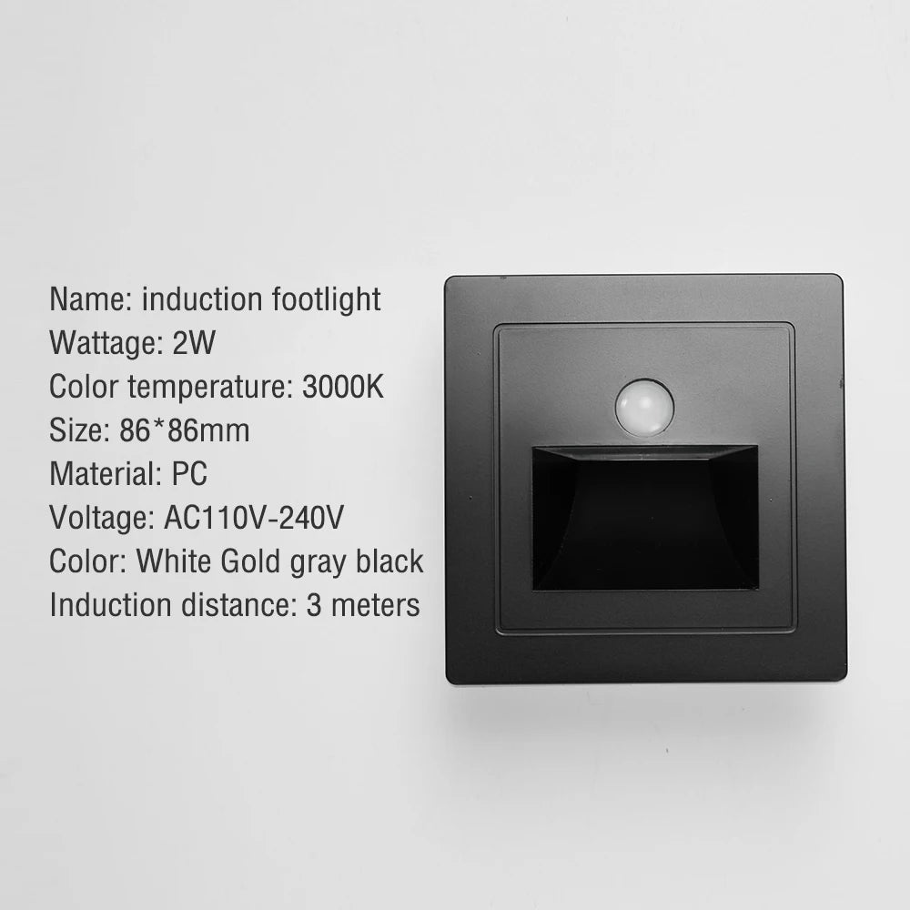 Recessed LED Wall Stair Light 2W – PIR Motion Sensor Step & Corridor Lamp