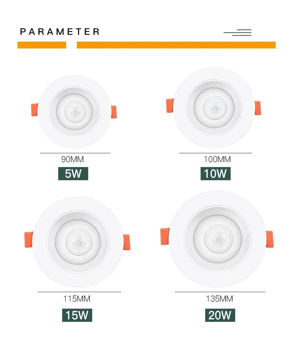 Recessed LED Downlight with Motion Sensor 5W–20W – Energy Saving Ceiling Spotlight