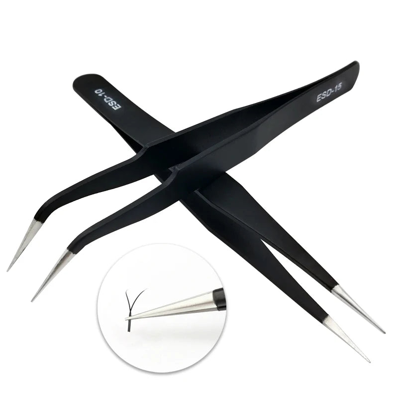 Professional Eyelash Extension Tweezers with Fiber Tips