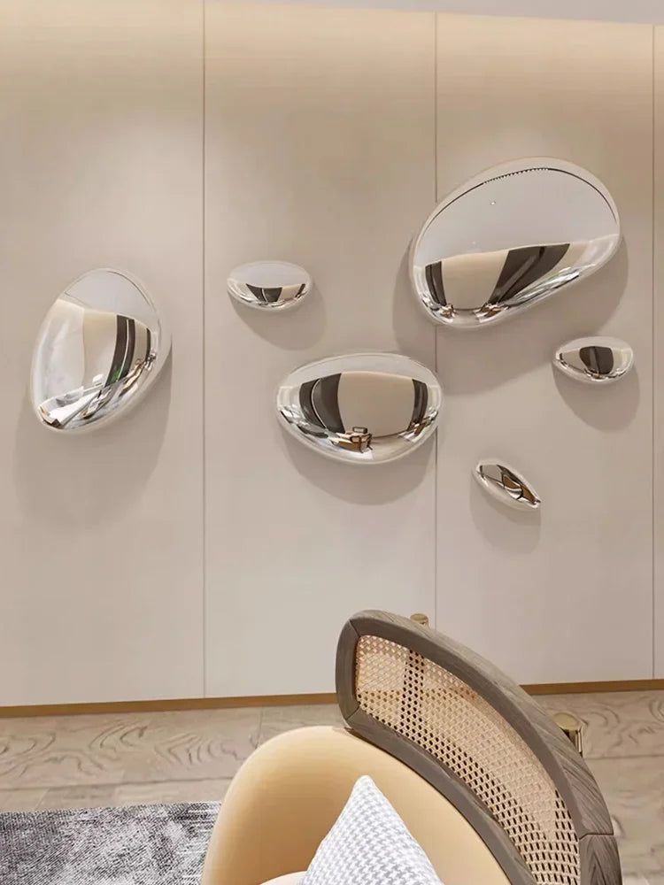 Water Drop Pebble Wall Art – Imitation Stainless Steel Living Room Decoration