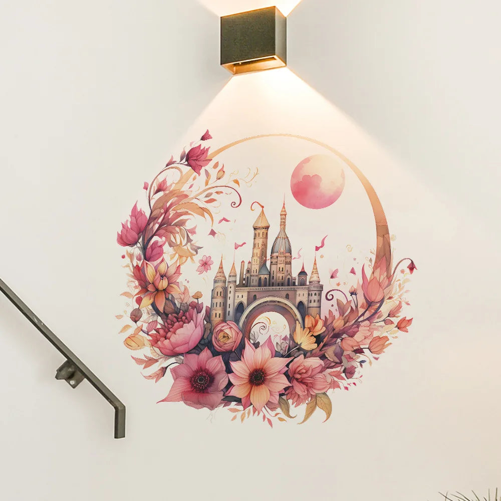 Moon & Flower Vinyl Wall Sticker – Girls Bedroom & Room Decoration