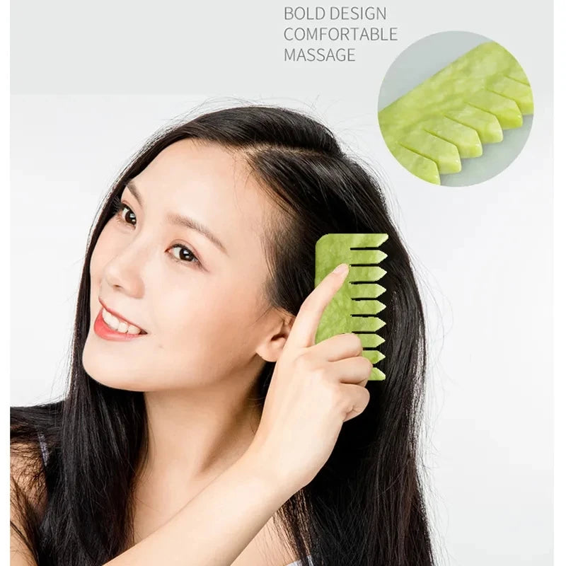 Natural Jade Comb & Gua Sha Board – Facial Massage & Body Scraping Tool