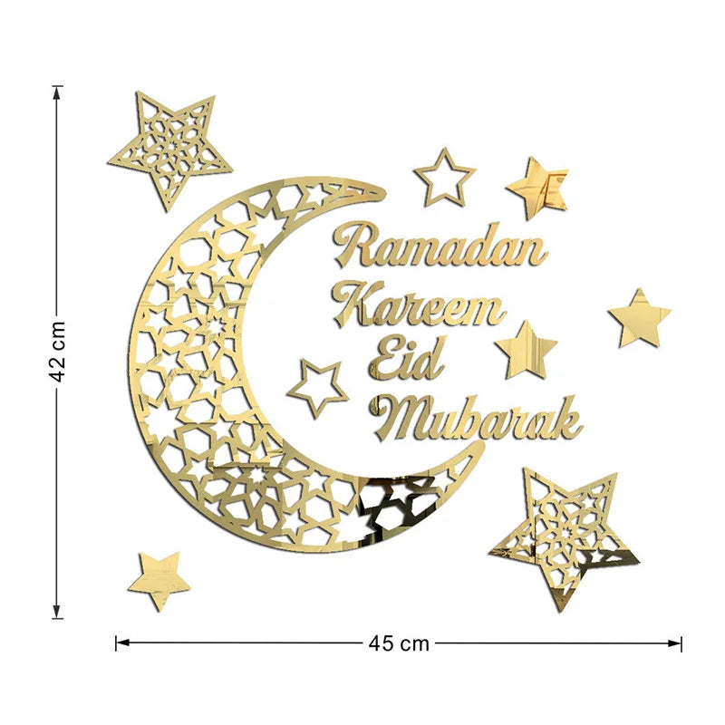 Eid Mubarak Gold Acrylic Mirror Wall Sticker – Ramadan Kareem Large Wall Decal 2026