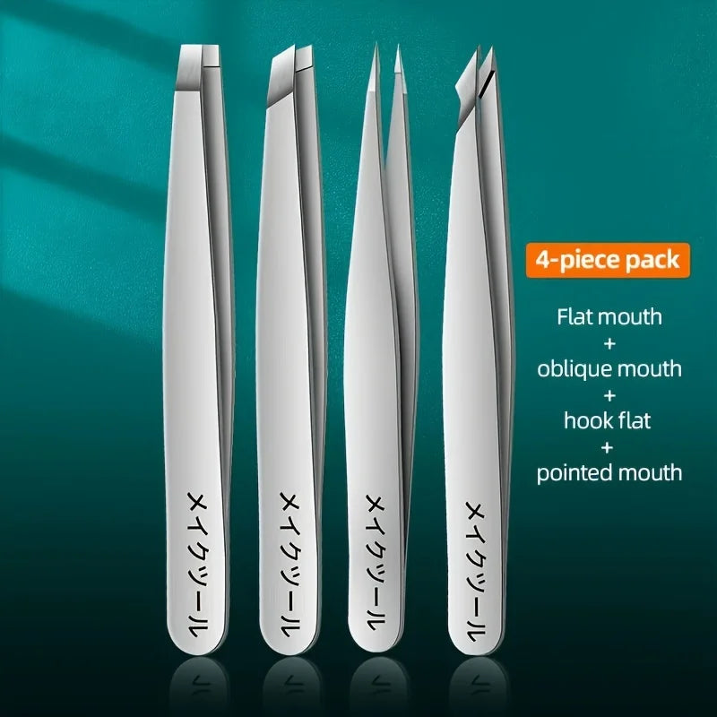 Stainless Steel Eyebrow Tweezers Set – Slant & Pointed Tip