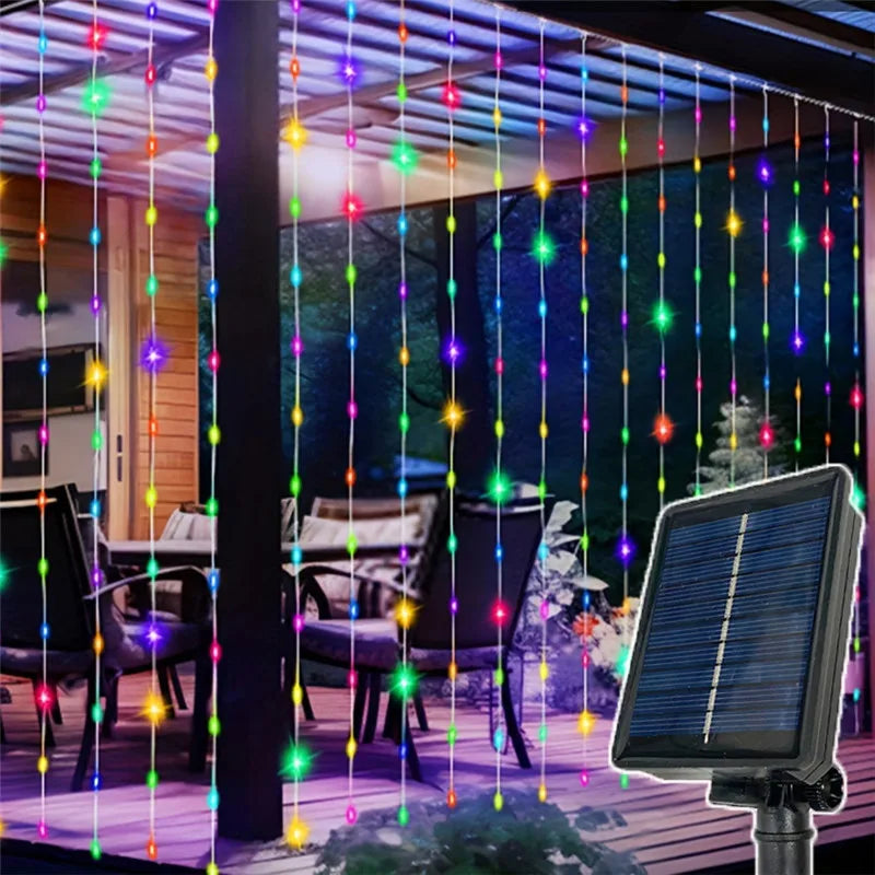 Solar LED Curtain String Lights – 8 Modes for Garden, Party & Home Decor