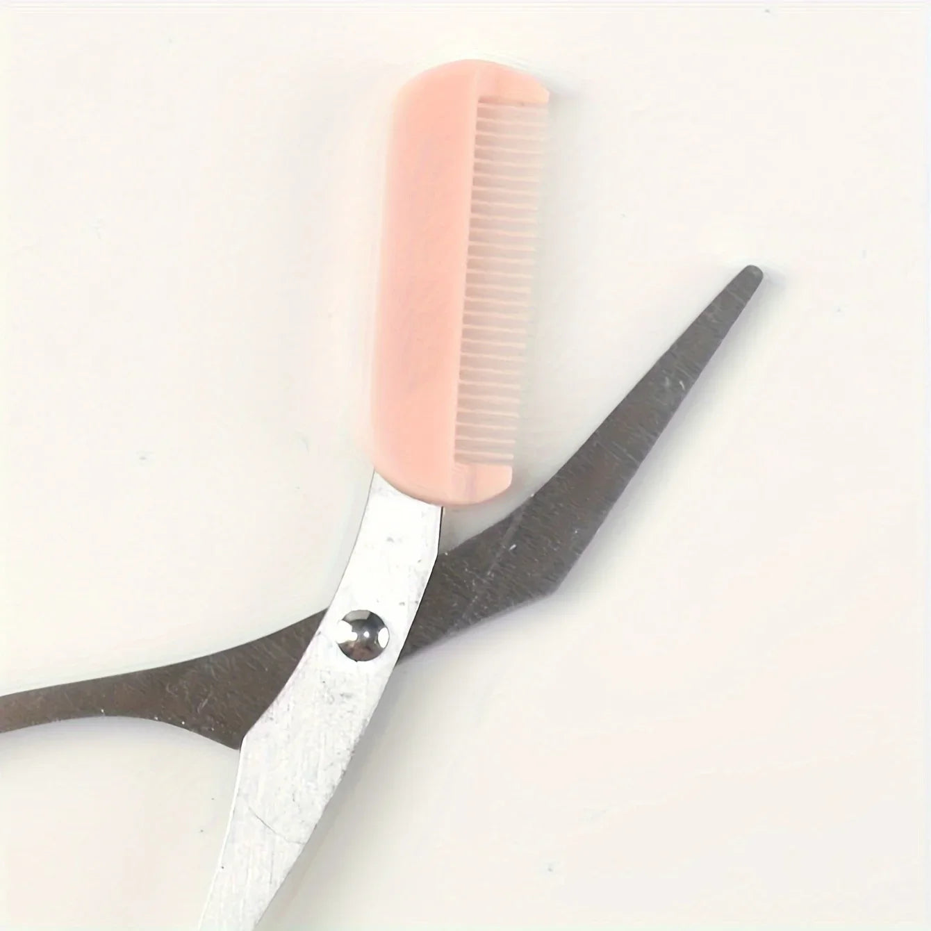 Pink Eyebrow Scissors with Built-In Comb – Stainless Steel Grooming Tool