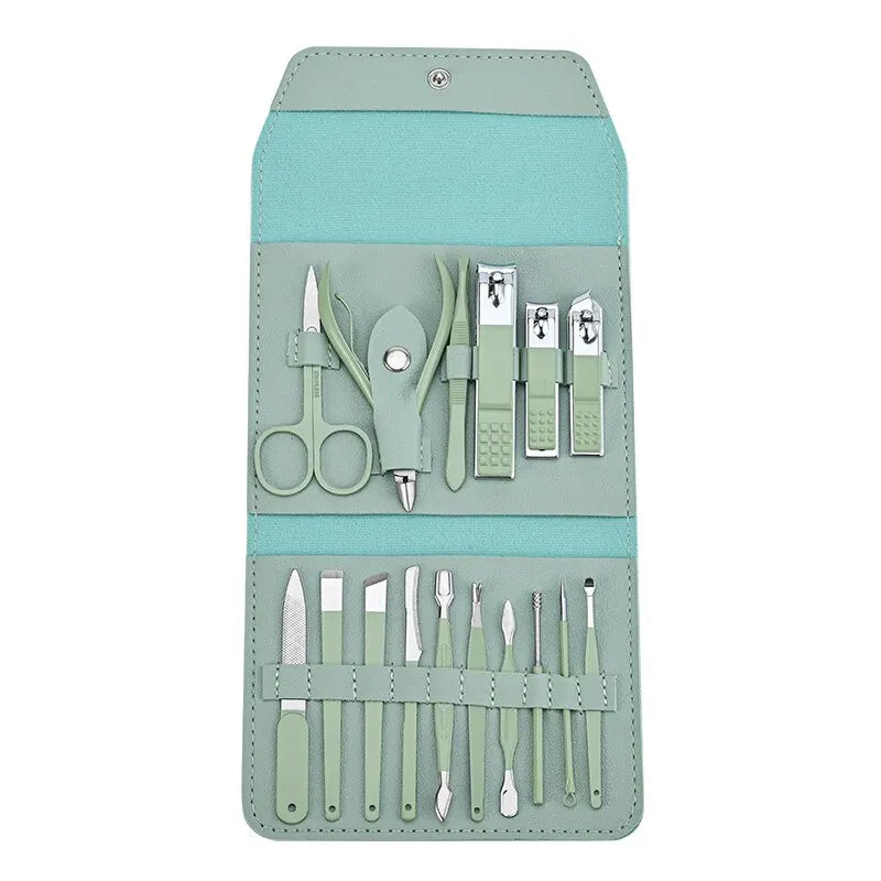 16pc Stainless Steel Nail Clipper & Manicure Set with Folding Bag