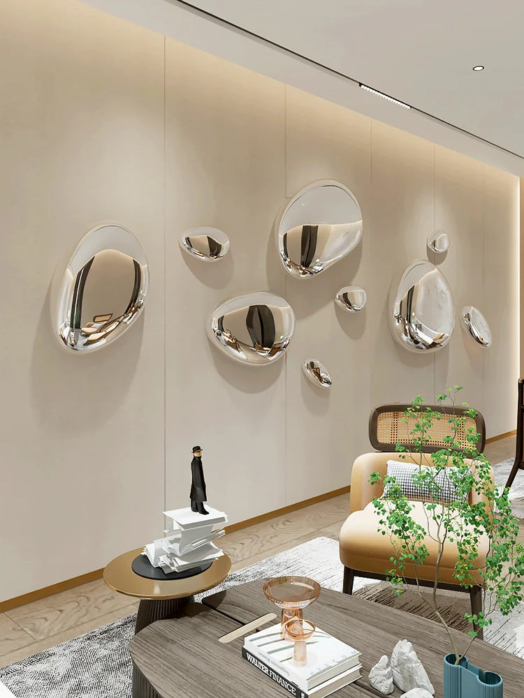 Water Drop Pebble Wall Art – Imitation Stainless Steel Living Room Decoration
