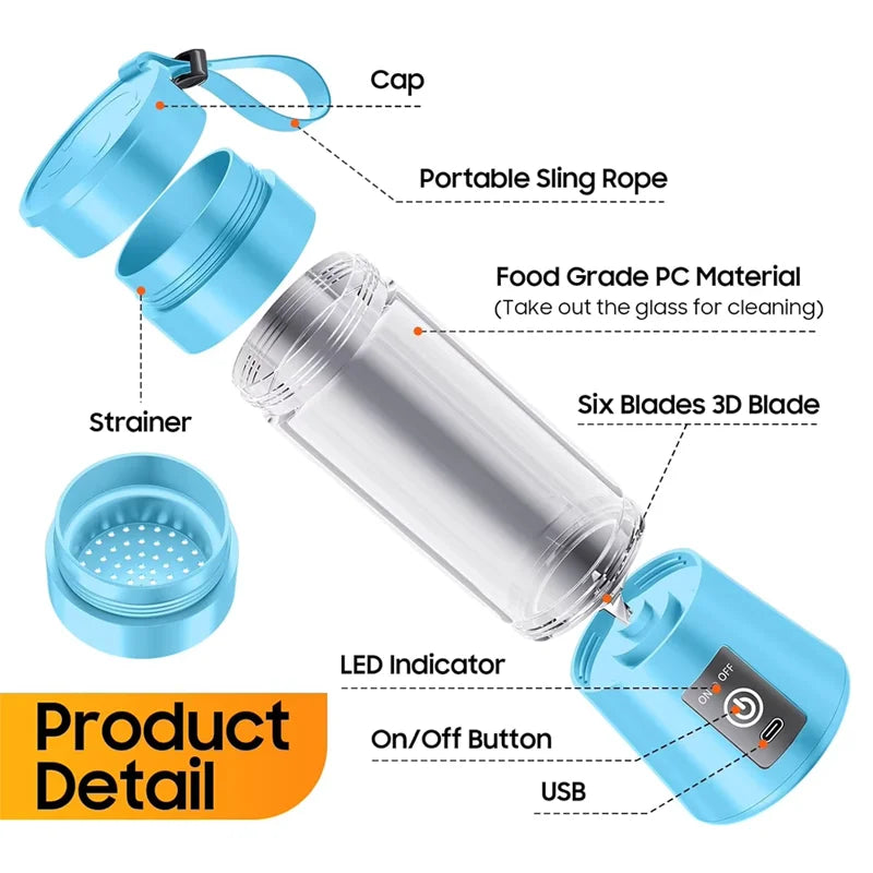 Portable USB Rechargeable Blender – 380ml Smoothie Maker