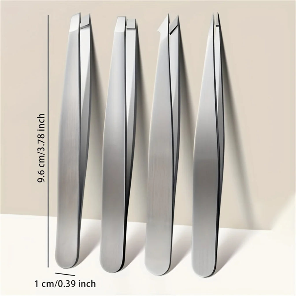 Stainless Steel Eyebrow Tweezers Set – Slant & Pointed Tip