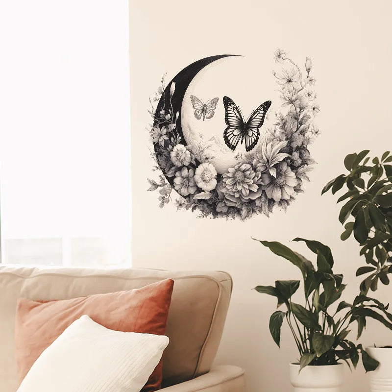 Moon & Flower Vinyl Wall Sticker – Girls Bedroom & Room Decoration
