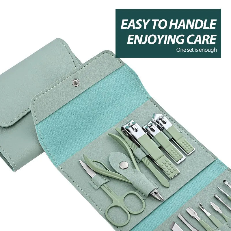 16pc Stainless Steel Nail Clipper & Manicure Set with Folding Bag
