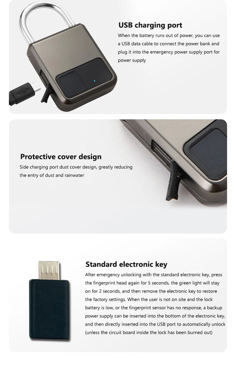 Tuya Smart Fingerprint Padlock - 20 Prints, USB Rechargeable