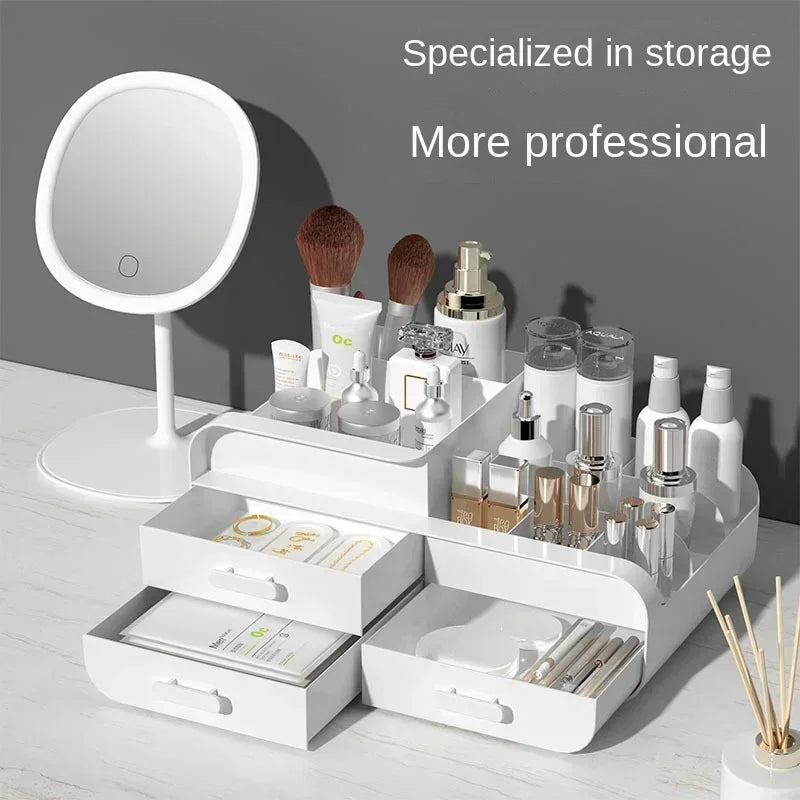 Makeup Organiser with Rechargeable Mirror – Large Capacity Cosmetic Display Case