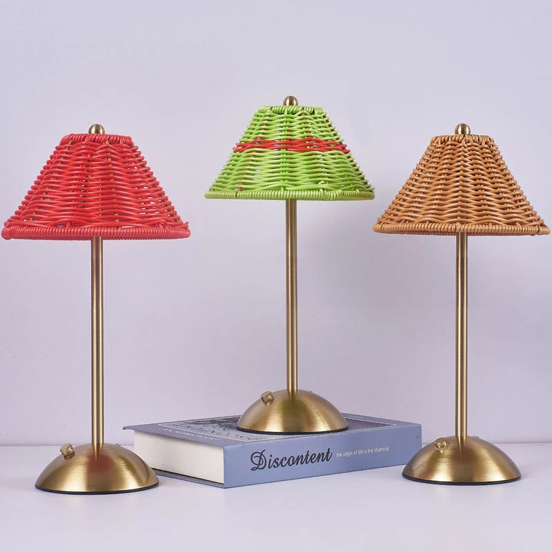 LED Rattan Rechargeable Retro Desk Lamp – Southeast Asian Style Atmosphere Light