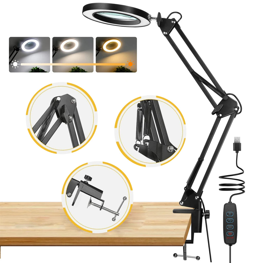 5X LED Magnifying Lamp with Clamp – 3 Colour Modes for Skincare, Soldering & Repair