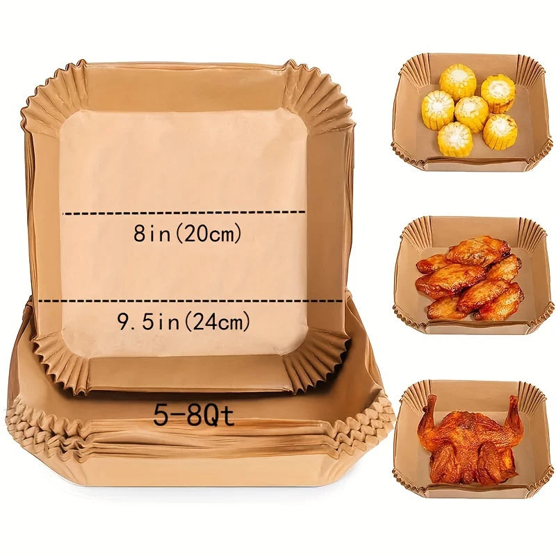 Air Fryer Disposable Paper Liners – Non-Stick (30/50/100 Pack)