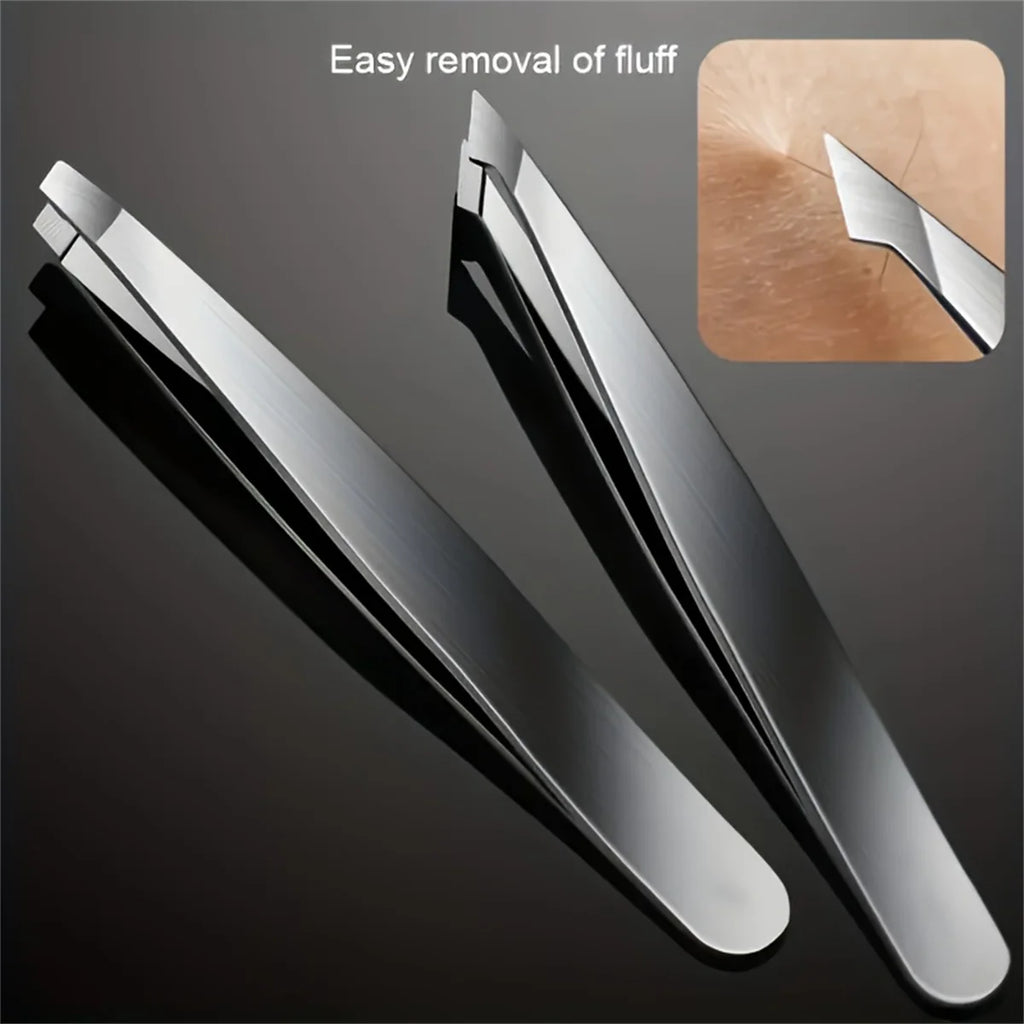 Stainless Steel Eyebrow Tweezers Set – Slant & Pointed Tip