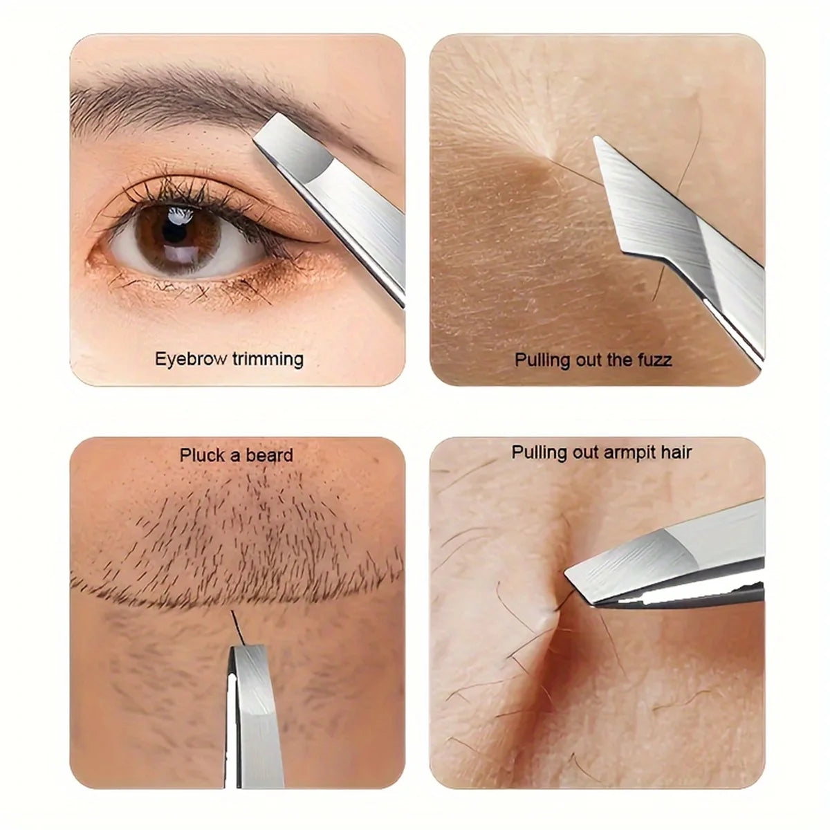 Stainless Steel Eyebrow Tweezers Set – Slant & Pointed Tip