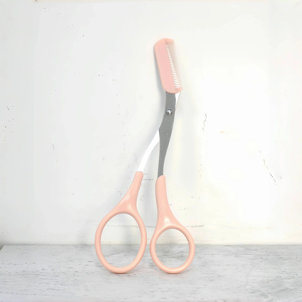 Pink Eyebrow Scissors with Built-In Comb – Stainless Steel Grooming Tool