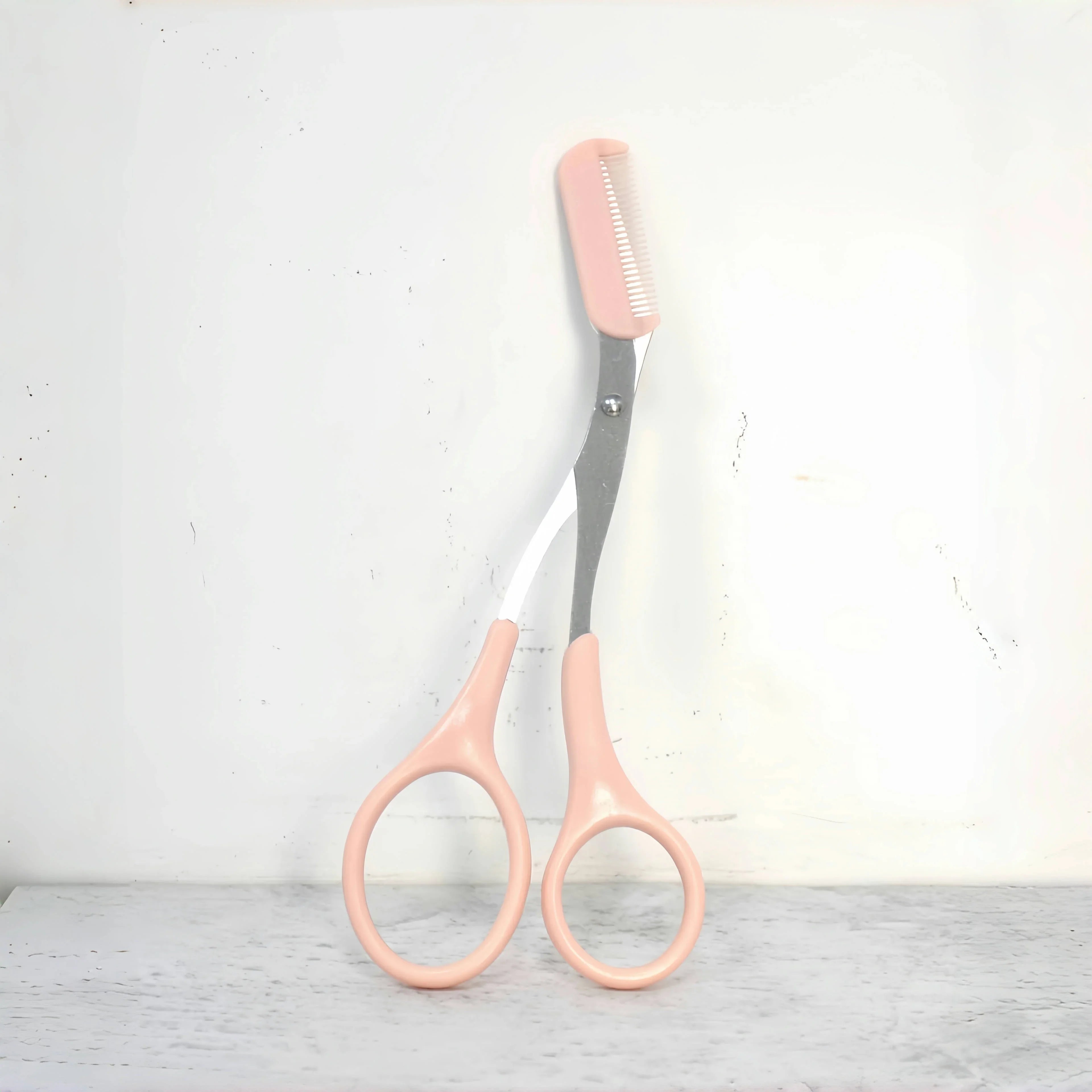Pink Eyebrow Scissors with Built-In Comb – Stainless Steel Grooming Tool