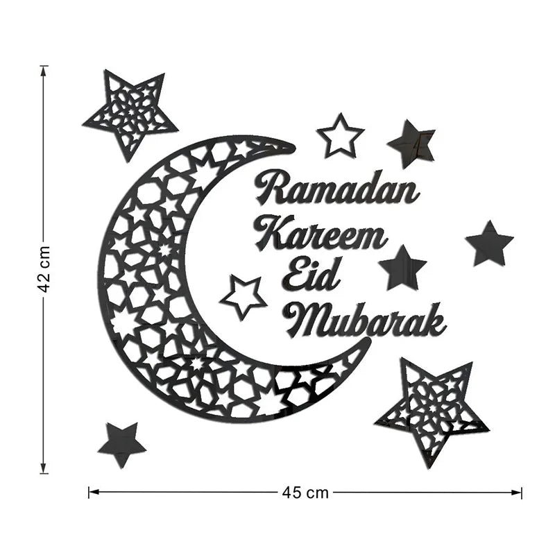 Eid Mubarak Gold Acrylic Mirror Wall Sticker – Ramadan Kareem Large Wall Decal 2026