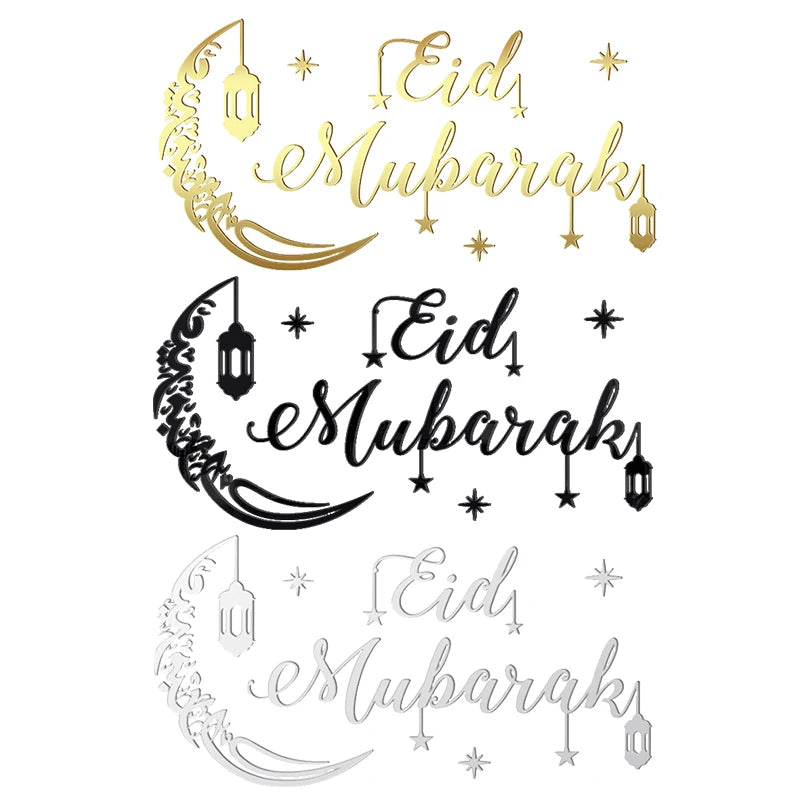 Eid Mubarak Gold Acrylic Mirror Wall Sticker – Ramadan Kareem Large Wall Decal 2026