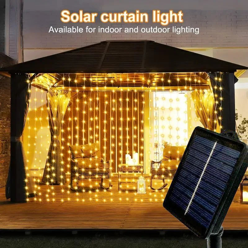 Solar LED Curtain String Lights – 8 Modes for Garden, Party & Home Decor
