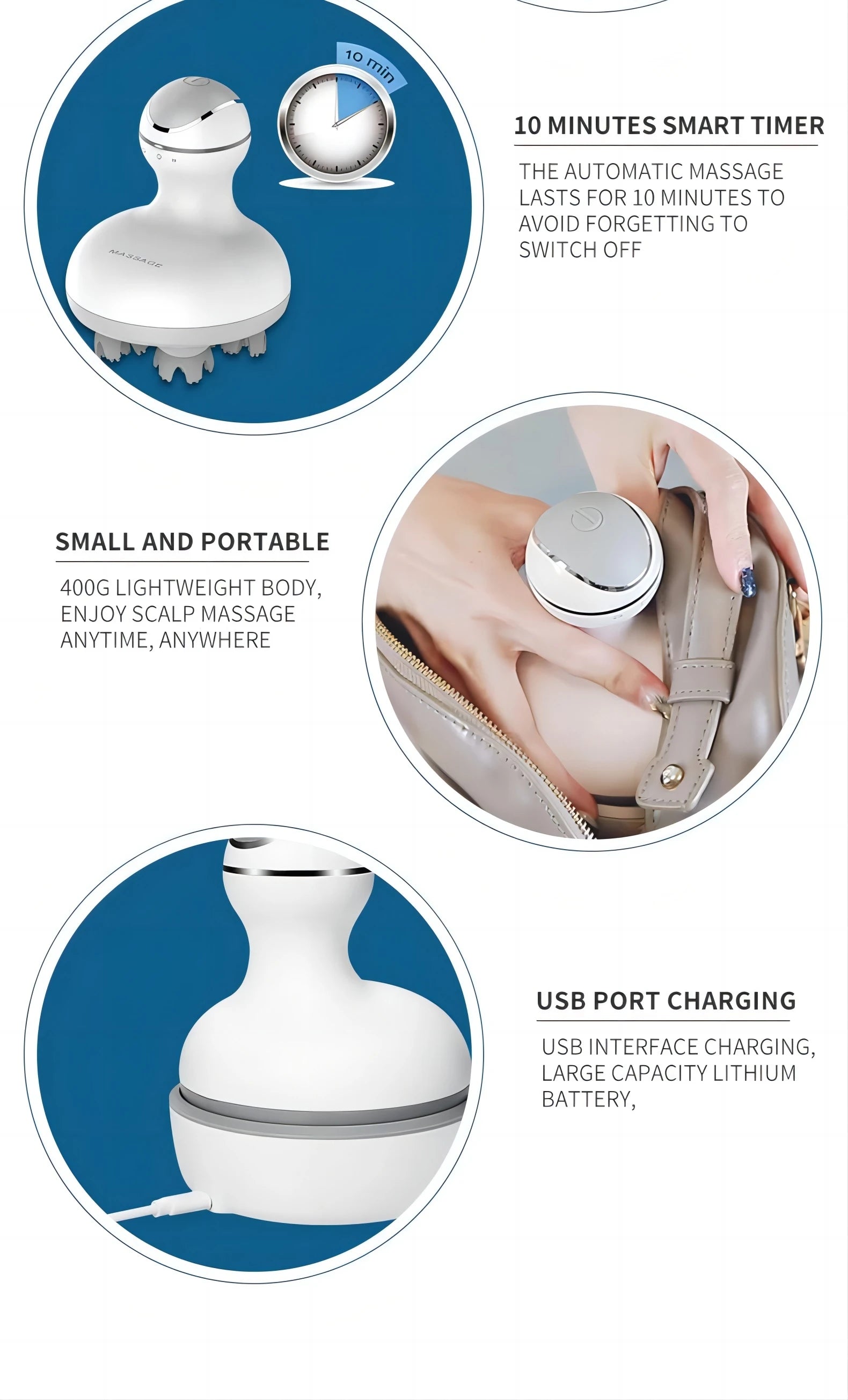 Cordless Scalp Massager – 4 Interchangeable Heads, Hair Growth