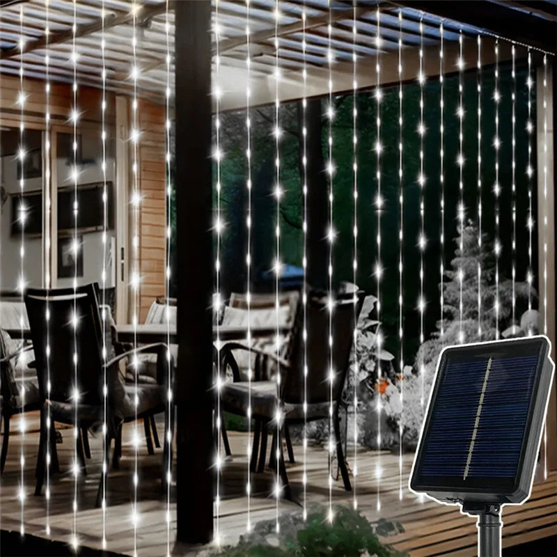 Solar LED Curtain String Lights – 8 Modes for Garden, Party & Home Decor