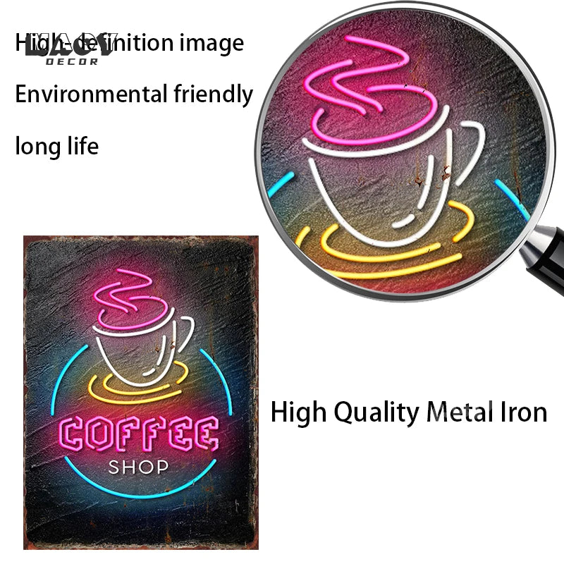 Vintage Neon Food Metal Tin Sign – Restaurant, Bar & Club Wall Decor Plaque
