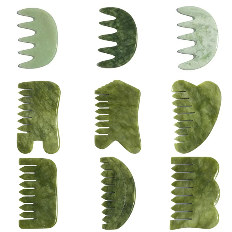 Natural Jade Comb & Gua Sha Board – Facial Massage & Body Scraping Tool