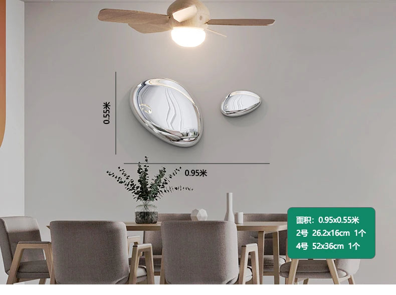 Water Drop Pebble Wall Art – Imitation Stainless Steel Living Room Decoration