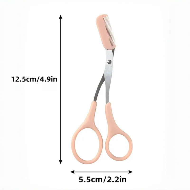 Pink Eyebrow Scissors with Built-In Comb – Stainless Steel Grooming Tool