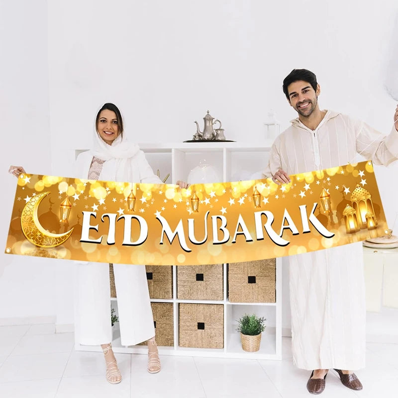 Eid Mubarak Outdoor Banner Flag – Ramadan Kareem Home & Party Decoration