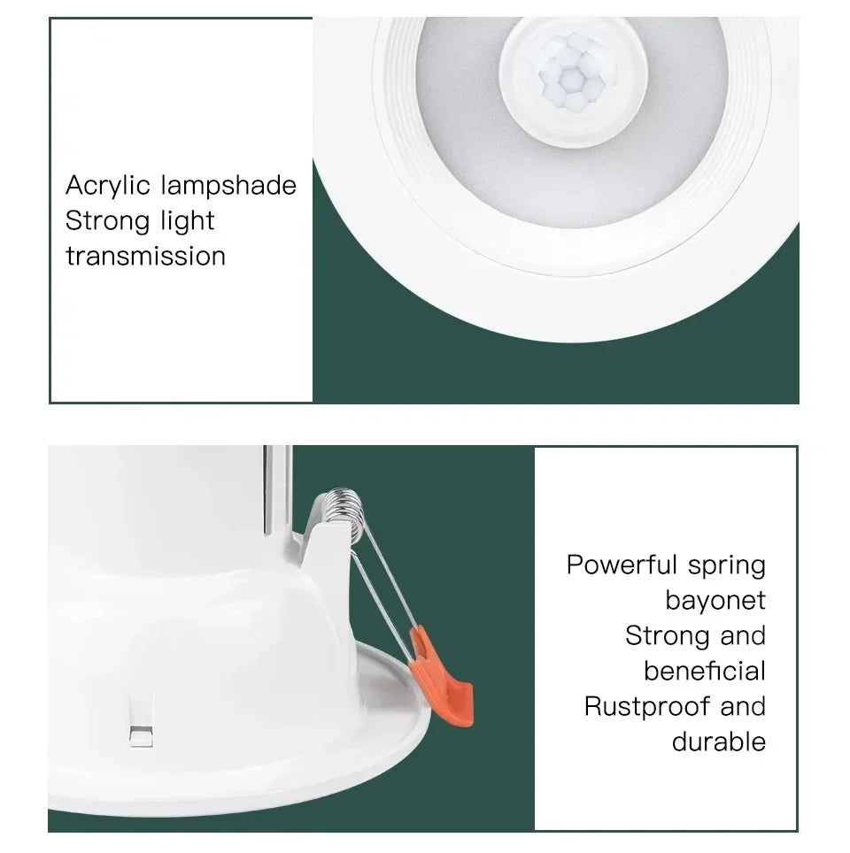 Recessed LED Downlight with Motion Sensor 5W–20W – Energy Saving Ceiling Spotlight