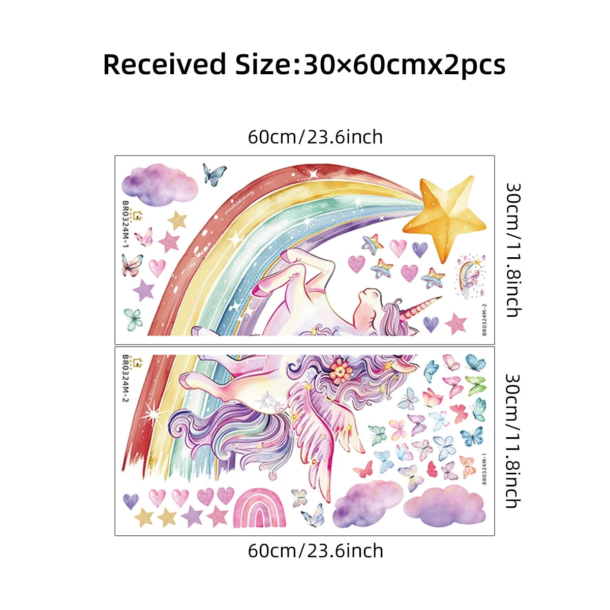 Rainbow Unicorn & Butterfly Wall Stickers – Girls & Kids Bedroom Decor (2pc)