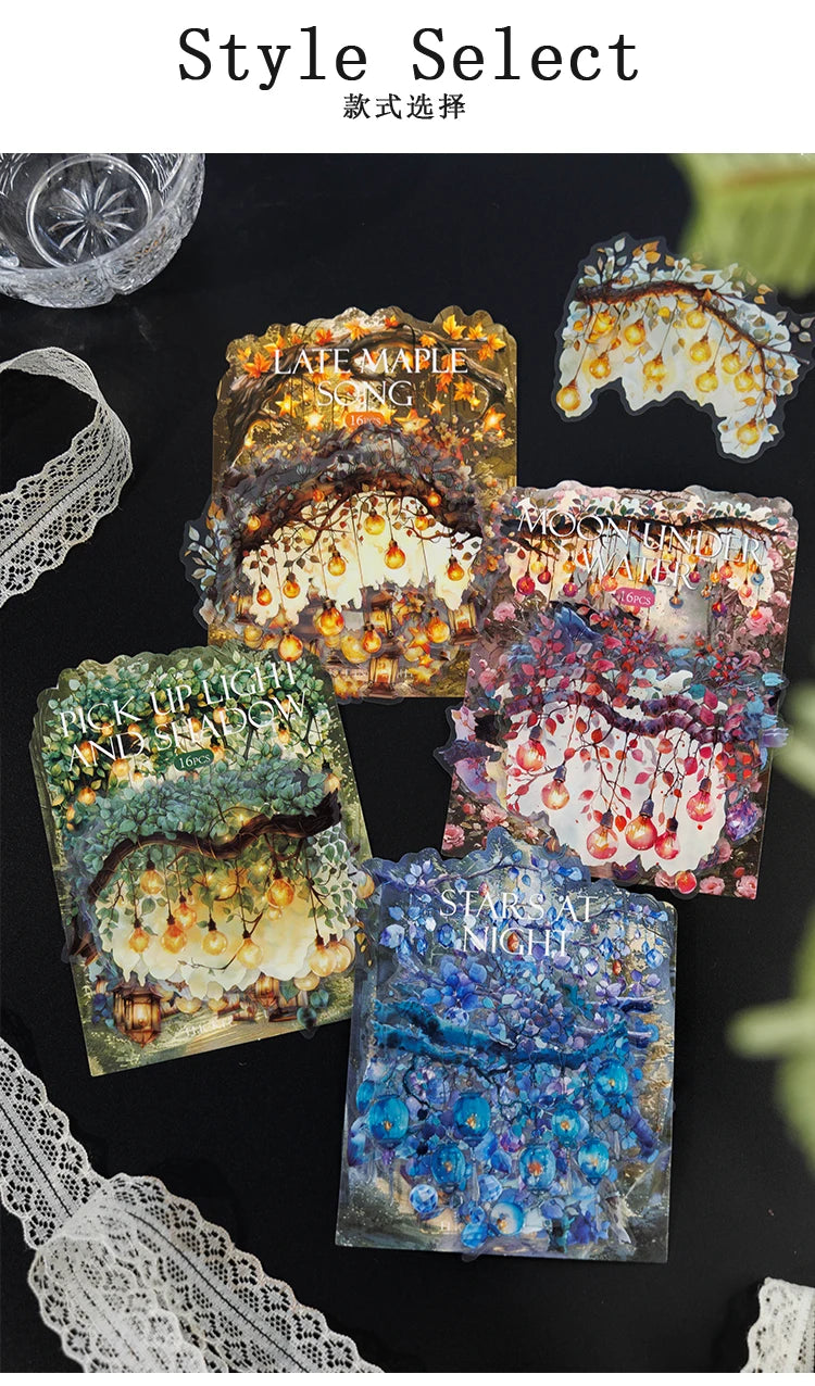 Flickering Lights Night Lamp Scrapbooking Stickers – 16 Sheets Junk Journal Supplies
