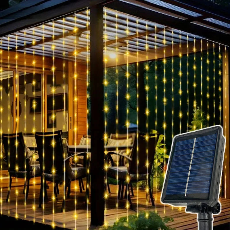 Solar LED Curtain String Lights – 8 Modes for Garden, Party & Home Decor