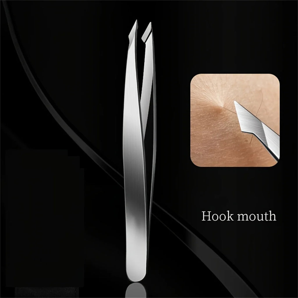 Stainless Steel Eyebrow Tweezers Set – Slant & Pointed Tip