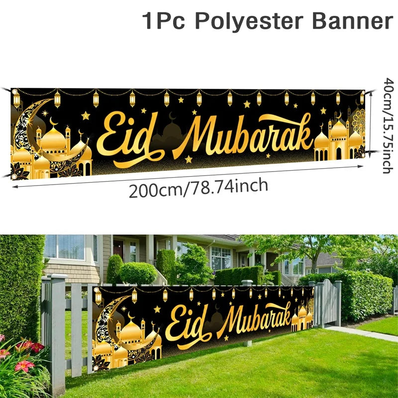 Eid Mubarak Outdoor Banner Flag – Ramadan Kareem Home & Party Decoration