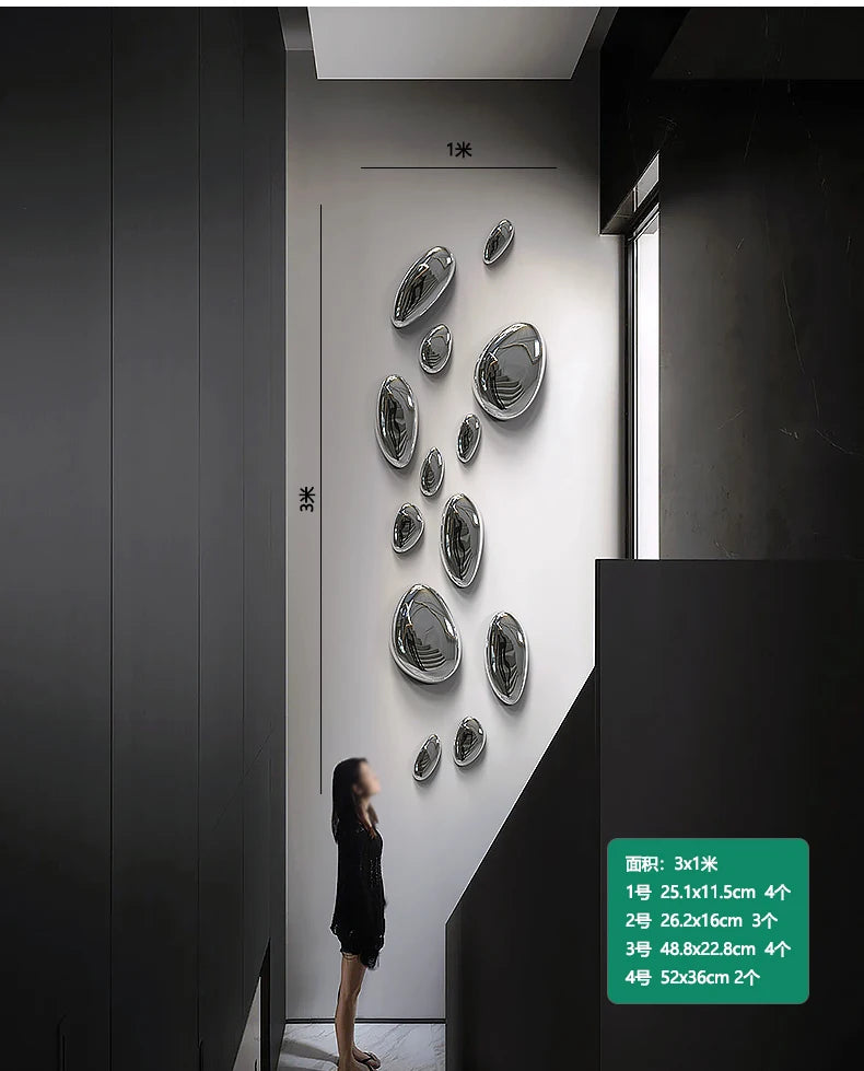 Water Drop Pebble Wall Art – Imitation Stainless Steel Living Room Decoration