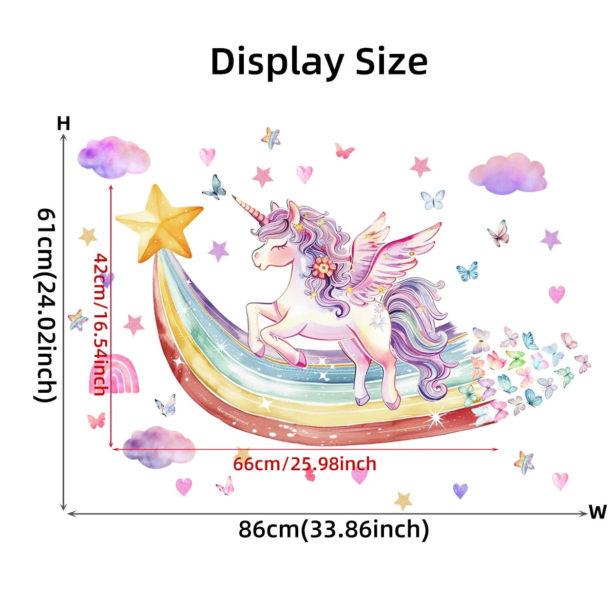 Rainbow Unicorn & Butterfly Wall Stickers – Girls & Kids Bedroom Decor (2pc)
