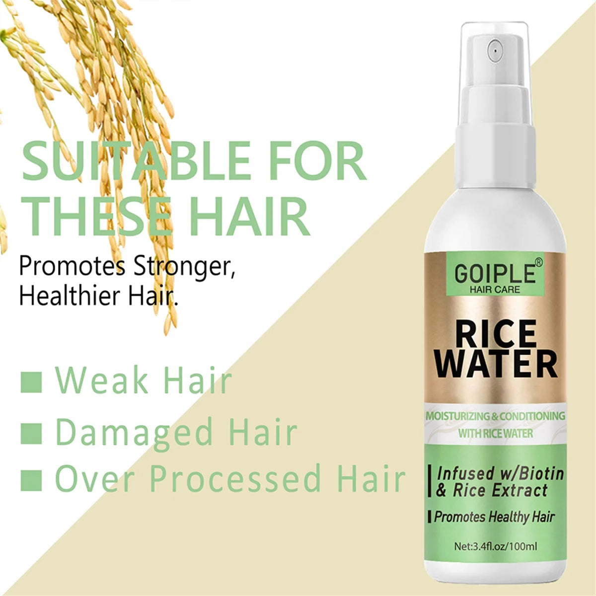 GOIPLE Rice Water Hair Repair & Growth Spray 100ml – Anti-Frizz