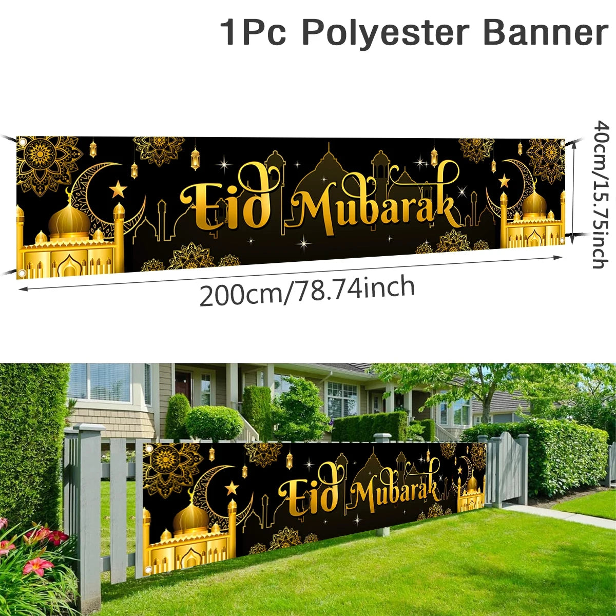 Eid Mubarak Outdoor Banner Flag – Ramadan Kareem Home & Party Decoration
